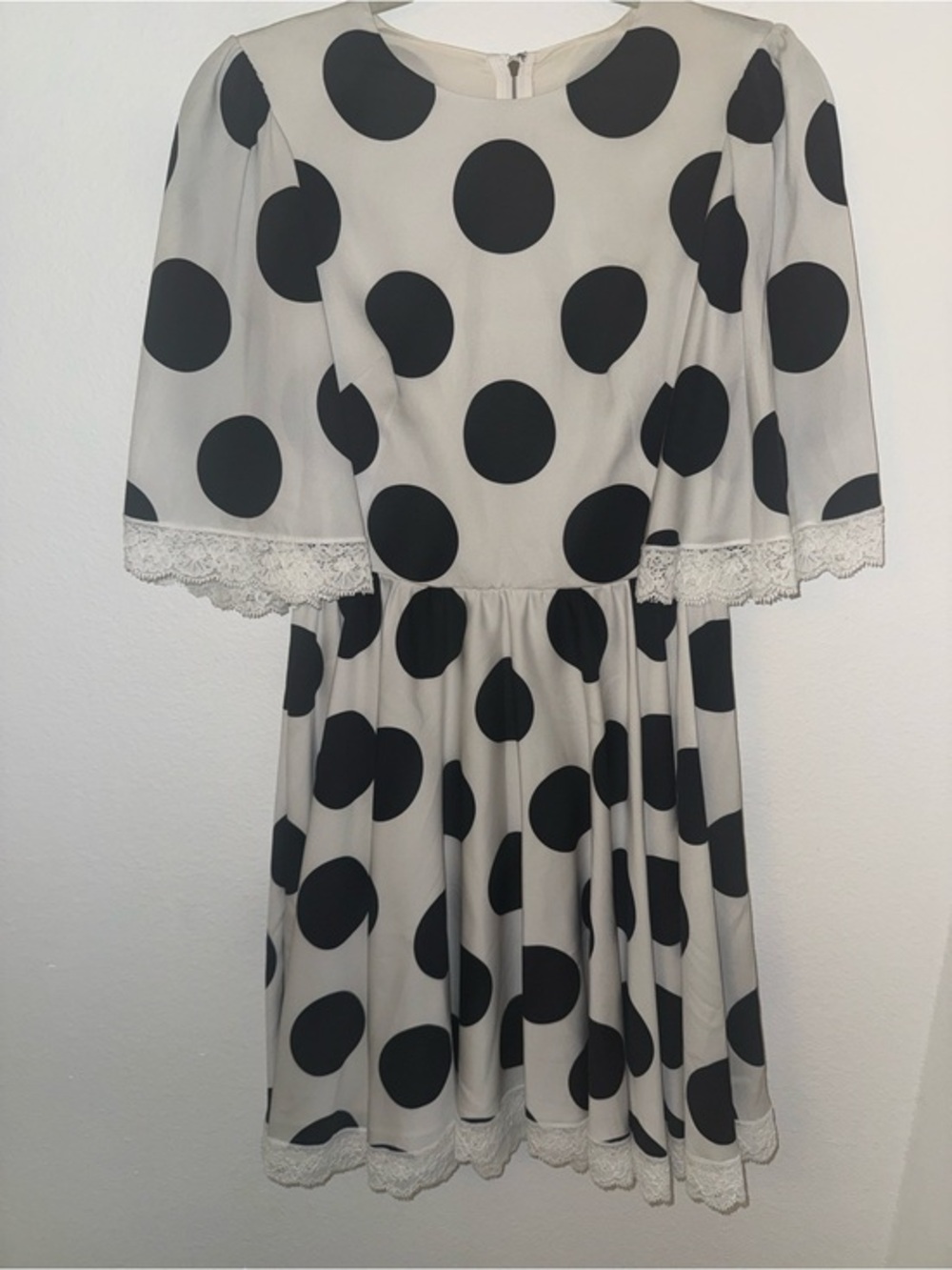 NEW Dolce & Gabbana White & Black Polka Dot Lace-Trim Baby Doll Dress 40